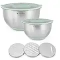 Navaris Stainless Steel Mixing Bowls and Graters - Set of 2 Mixing Bowls w/Lids 3 Graters - 1.4, 4.7L Baking Bowls with 3 Types of Graters - Green