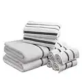 Comfort Spaces Cotton 8 Piece Bath Towel Set Striped Ultra Soft Hotel Quality Quick Dry Absorbent Bathroom Shower Hand Face Washcloths, Multi-Sizes, Zero Twist Charcoal 8 Piece