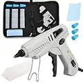 Magicfly 60/100W Hot Glue Gun Full Size with 15 Pcs Hot Glue Sticks (0.43 X 5.9 inch) and Carry Case, Dual Power High Temp Melt Glue Gun Kit with Finger Caps, Mat for Arts Craft, Househould, Gray