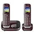 Panasonic KX-TGJ322GR Familien-Telefon mit Anrufbeantworter (schnurloses Telefon DUO, 2 Mobilteile, strahlungsarm, Anrufschutz) weinrot