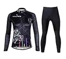 Uriah Women's Bicycle Jersey Long Sleeve 3D Gel Padded Pants Thermal Fleece Sets Tights Cubes Black Size S