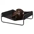 Bunty Sided Elevated Dog Bed, Portable Waterproof Cooling Indoor Outdoor Raised Camping Pet Puppy Basket, Strong Fabric Chew Proof Hammock Lifted Chair Metal Frame, Black, Large