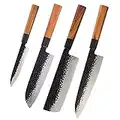 SYU Couteaux de Chef Ensemble de couteaux de cuisine 4 en 1 - Couteau de chef Nakiri Santoku Couteau utilitaire