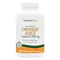 NaturesPlus Orange Juice Chewable Vitamin C - 500 mg, 180 Tablets - High Potency Immune Support Supplement, Antioxidant - Gentle On Stomach -Vegetarian, Gluten-Free - 180 Servings