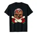 Broken Skull Skeleton Head With Rose Holding Bowling Pins T-Shirt