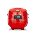 Reishunger Mini Cuociriso Digitale - Vaporiera Multifunzione Rossa Fino a 3 Persone con 8 Programmi, Tecnologia a 7 Fasi, 0.6L, Con Display LED e Funzione di Mantenimento del Caldo