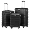 COOLIFE Suitcase Trolley Carry On Hand Cabin Luggage Hard Shell Travel Bag Lightweight with TSA Lock and 2 Year Warranty Durable 4 Spinner Wheels (Black, 3 Pcs Set)