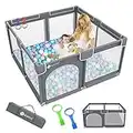 Baby Playpen,Playpens for Babies, Large Playpen for Toddlers,Baby Fence Play Area, Sturdy Safety Baby Play Yard Fence，Baby Gate Playpen (50"x50"Gray)