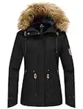 Wantdo Giacca da Sci Impermeabile Parka da Snowboard Antivento Cappotto da Montagna con Cappuccio con Pelliccia Giubbotto da Escursionismo Donna Nero 2020 M