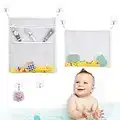 TIMESETL 2Pcs Bath Toy Organizer, Durable Mesh Toy Net Bath Toy Holder with 6 No Trace Sticky Hooks, Bathroom Folding Mesh Storage Basket for Toys, Shampoo & Soap