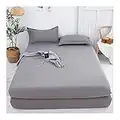 Queen Fitted Sheet Only Soft Polyester Microfibre Adults king Fitted Bottom Sheet Fits Up 0-20cm Deep Mattress Bed Sheets Fade Resistant (Color : Silver gray, Size : Queen)