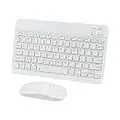 Mini Bluetooth Keyboard and Mouse for iPad, Tablets, Android, iPhone, Rechargeable ipad Keyboard with Silent Wireless Bluetooth Mouse, Compatible with ipad pro/ipad Mini/ipad Air Mac OS, White Combo