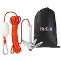 BeGrit Kayak Anchor 1.5 lb Small Boat Anchor Kit Folding Grapnel Anchor Carbon Steel for Canoe Jet Ski SUP & Paddle Board with 32.8 ft Anchor Tow Rope Carrying Bag(Silver)