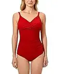 Delimira Women's Swimsuit B-H Cup Tummy Control Underwire Support One Piece Bathing Suit The Moon Plum-Red 34C