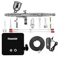 Nasedal Mini Dual-Action 0.3mm Airbrush kit with Auto-Stop Air Compressor Gravity Feed Air Brush for Makeup Art Craft Model Paint Cake Decor Nail Art Clothes Shoes DIY Paint Tool