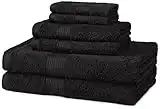 Amazon Basics 6-Piece Fade Resistant Bath towel, Hand and Washcloth Set -Cotton, Black