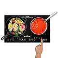 Double Induction Cooktop - Portable 120V Portable Digital Ceramic Dual Burner w/Kids Safety Lock - Works with Flat Cast Iron Pan,1800 Watt,Touch Sensor Control, 12 Controls - NutriChef PKSTIND48