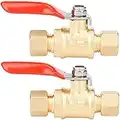 WHK 2 PCS Lead-Free Brass Ice Maker Shut Off Valve,1/4"Inch Compression x 1/4"Inch Compression Mini Ball Valve with Switch use for Refrigerator Water Line Fittings,Completely Shuts water flow off.