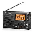 Rysamton Portable AM/FM/Shortwave Radio, Batteries Operated Pocket Radios, Large Digital Display, Clock Radio with Alarm and Sleep Function, Earphone Included (Black)