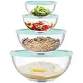 Glass Mixing Bowl Set with Lids, 4 Pieces Glass Salad Bowl Set with Lids (0.6QT, 1.1QT, 2.2QT,4QT) High Brosilicate Microwave Bowls for Kitchen Baking, Prepping Serving and Storage, Great Gift