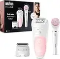 Braun Silk-épil Beauty 5 Depiladora Eléctrica Mujer 5 en 1 con Tecnología SensoSmart y Cepillo para Limpieza Facial, Kit de Depilación, Rasura y Exfolia Rostro y Cuerpo, Inalámbrica,5-895, Blanco/Rosa