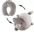 JFAN 2-in-1 Travel Pillow Convertible Kids Neck Pillow for Airplane Traveling Sleeping, Bear