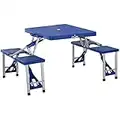 Outsunny Mesa Maleta de Camping Plegable Portátil 4 Asientos y Agujero Sombrilla Estructura Aluminio Playa Picnic 135,5x64.5x66cm (Azul)