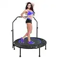 Foldable 40" Mini Fitness Trampoline for Adults, Max. Load 330lbs Fitness Rebounder with Adjustable Handle for Workout，Foldable Rebounder Trampoline for Adults Indoor Workout