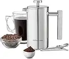 andrew james Double Walled Stainless Steel Cafetiere Gift Set With Coffee Measuring Spoon And Bag Sealing Clip | Delicious French Press Coffee | Easy to Clean (350ml, Stainless Steel)