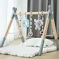 Wooden Baby Play Gym Foldable Frame Activity Gym Hanging Bar with 5 Gym Baby Toys Natural Gift for Newborn Baby (Foldable Grey)