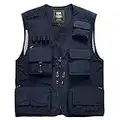 Men's Mesh Quick-Dry Fishing Vest Outdoor Hunting Climbing Traveling Photography Cargo Waistcoat with Multi-Pockets Navy, US XXL