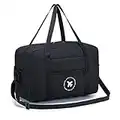 BAGZY Bagaglio a Mano 40x20x25 Borsone da Viaggio 20L Grande Pieghevole Leggero Palestra Valigia Cavalcabile Trolley Impermeabile a Tracolla Borsa Sportiva per Weekend (Nero)