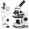 MAXLAPTER Microscope Kit for Kids 8-12 with Prepared Slides, 100-1000X Professional Compound Microscope for Kids Students with Mechanical Stage, Optical Glass Lenses, 10 Slides, Filter, Phone Adapter