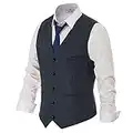 PJ PAUL JONES Mens Wool Tweed Dress Vest British Herringbone Peaky Costume Vest Navy Blue L
