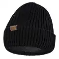 dowskwx Knitted Fleece Lined Beanie Hat for Men Women, Double Layer Cold Weather Head Warmer Skull Cap (Black)