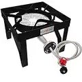 GAS ONE 200,000 BTU Square Heavy- Duty Single Burner Outdoor Stove Propane Gas Cooker with Adjustable 0-20PSI Regulator and Steel Braided Hose Perfect for Home Brewing, Turkey Fry, Maple Syrup Prep