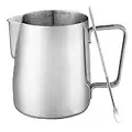 SOEKAVIA Pot à lait, 350ML/12oz Tatuer Mousseur à Lait en Acier Inoxydable Pichet à Lait Tasse Mesureur pour Café avec 1 Aiguille Inox