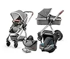 kk Kinderkraft Passeggino Trio Veo, 3 In 1 , Carrozzina, Con Seggiolino Auto, Grigio, 92 X 60 X 106.5 Cm, 12 Kg