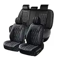 Coverado Car Seat Covers, Premium Nappa Leather Auto Seat Cushions Full Set with Embossed Pattern, Universal Fit Interior Accessories for Most Cars, Sedans, SUVs and Trucks, Black