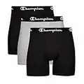 Champion Men's Cotton Stretch Boxer Brief, Black/Black/Oxford Grey Heather, L