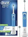 Oral-B Vitality Plus Electric Toothbrush, 1 Handle, 2 Cross Action Toothbrush Heads, 1 Mode with 2D Cleaning, 2 Pin UK Plug, Blue & White