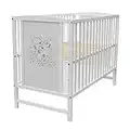 Dedstore-Baby Babybett mit Matratze 120x60 cm Höhenverstellbar - Babybett Komplett Set - Beistellbett Baby Weiß mit Motiv Bär - Baby Bett - Kinderbett - Babybetten - Bett Baby - Baby Bed