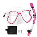 Snorkelfun Dry Snorkeling Gear for Adults, Panoramic Wide View Snorkel Mask, Professional Scuba Mask and Snorkel, Anti-Fog Tempered Glass Diving Snorkel Set (Pink)