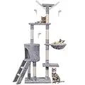 HOMIDEC Arbre à chat stable multi-niveaux avec griffoir sur les poteaux, tour d'escalade, arbre d'activités avec échelle, maison de jeu intérieure pour chaton, 145 cm