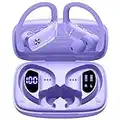 Wireless Earbuds Bluetooth Headphones 48hrs Play Back Sport Earphones with LED Display Over-Ear Buds with Earhooks Built-in Mic Headset for Workout Purple BMANI-VEAT00L