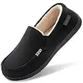 Men's Comfy Suede Memory Foam Moccasin Slippers Warm Sherpa Lining House Shoes with Anti-Skid Rubber Sole (11 M, Black)