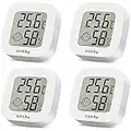 Vaikby Mini Digital Thermometer Hygrometer innen 4 Stück, raumthermometer zimmerthermometer temperatur und luftfeuchtigkeitsmesser, Hochgenauer temperatursensor für Innenraum Babyraum Wohnzimmer Büro