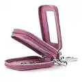 BAKUN Two-Sides Mini Genuine Leather Car Key Chain Holder Wallet Case, Key Holder Key Organizer Wallet(Light Pink)