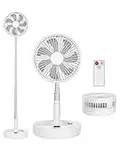 LBSTP Portable Standing Fan with Remote Control, 7.5 Inch Foldable Pedestal Fans, 7200mAh Rechargeable Battery USB Powered Floor Fan, Height Adjustable, 4 Speeds, Quiet Camping Desk for Bedroom