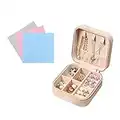 FuninCrea Jewellery Box for Women, Mini PU Leather Travel Jewelry Storage Case with 3pcs Silver Cloth for Rings Earrings Necklace, Portable Jewellery Box Organizer for Girl, Wife, Mother (pink)